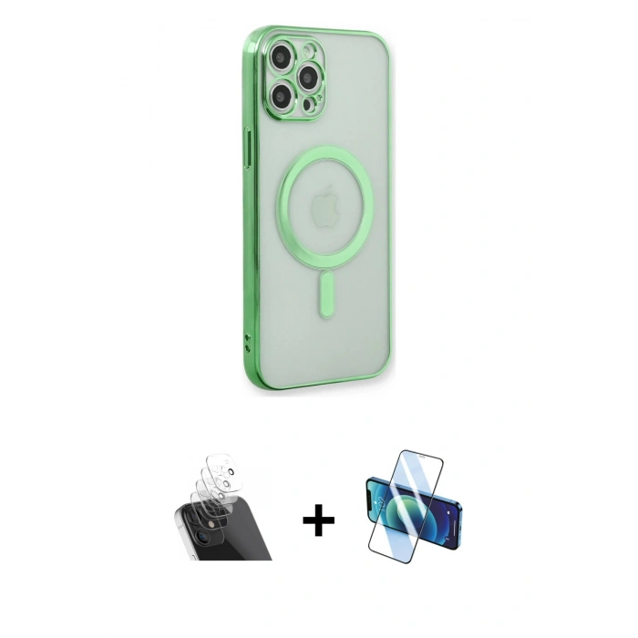 MARSİLYAN™- iPhone 12 Pro Kılıf Doruk Minimal - Siyah 3D Antistatik Seramik Nano Ekran Koruyucu + Kamera Lens Koruma Cam - SF