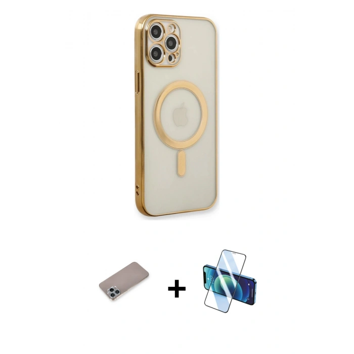 MARSİLYAN™- iPhone 12 Pro Kılıf Doruk Minimal - Siyah 3D Antistatik Seramik Nano Ekran Koruyucu + Shine Kamera Lens Koruma Cam - SABE