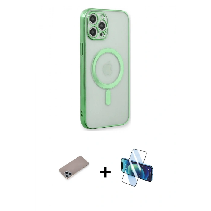 MARSİLYAN™- iPhone 12 Pro Kılıf Doruk Minimal - Siyah 3D Antistatik Seramik Nano Ekran Koruyucu + Shine Kamera Lens Koruma Cam - SABE