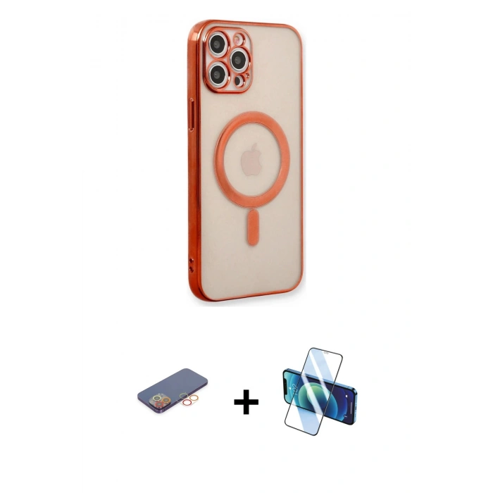 MARSİLYAN™- iPhone 12 Pro Kılıf Doruk Minimal - Siyah 3D Antistatik Seramik Nano Ekran Koruyucu + Renkli Kamera Lens Koruma Cam - TU