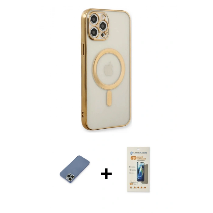 MARSİLYAN™- iPhone 12 Pro Kılıf Doruk Minimal - Siyah 6D Mat Seramik Hayalet Nano Ekran Koruyucu + Metal Kamera Lens Koruma Cam - AKYL