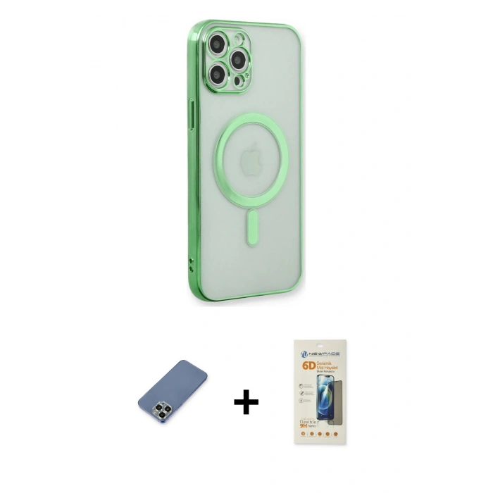 MARSİLYAN™- iPhone 12 Pro Kılıf Doruk Minimal - Siyah 6D Mat Seramik Hayalet Nano Ekran Koruyucu + Metal Kamera Lens Koruma Cam - AKYL
