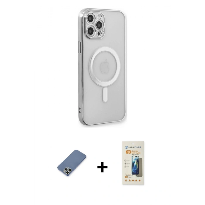 MARSİLYAN™- iPhone 12 Pro Kılıf Doruk Minimal - Siyah 6D Mat Seramik Hayalet Nano Ekran Koruyucu + Metal Kamera Lens Koruma Cam - AKYL