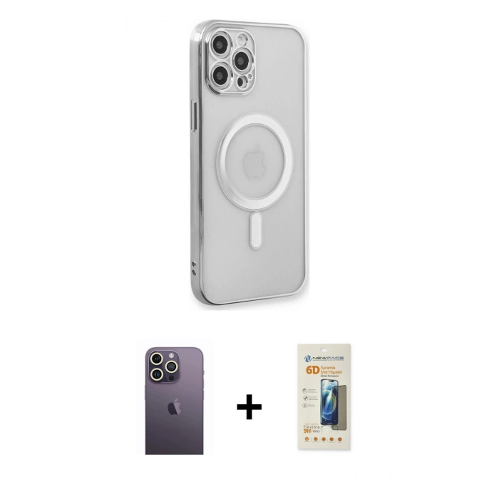 MARSİLYAN™- iPhone 12 Pro Kılıf Doruk Minimal - Siyah 6D Mat Seramik Hayalet Nano Ekran Koruyucu + Neon Fosforlu Kamera Lens - BZ