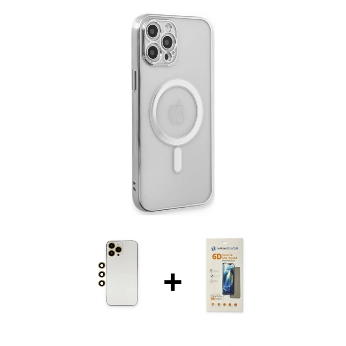 MARSİLYAN™- iPhone 12 Pro Kılıf Doruk Minimal - Siyah 6D Mat Seramik Hayalet Nano Ekran Koruyucu + Shine Kamera Lens - GD
