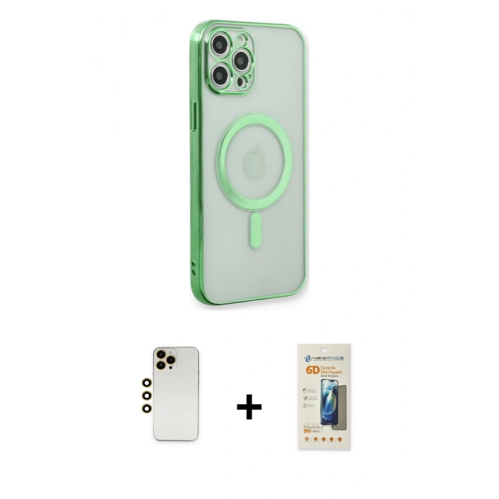 MARSİLYAN™- iPhone 12 Pro Kılıf Doruk Minimal - Siyah 6D Mat Seramik Hayalet Nano Ekran Koruyucu + Shine Kamera Lens - GD