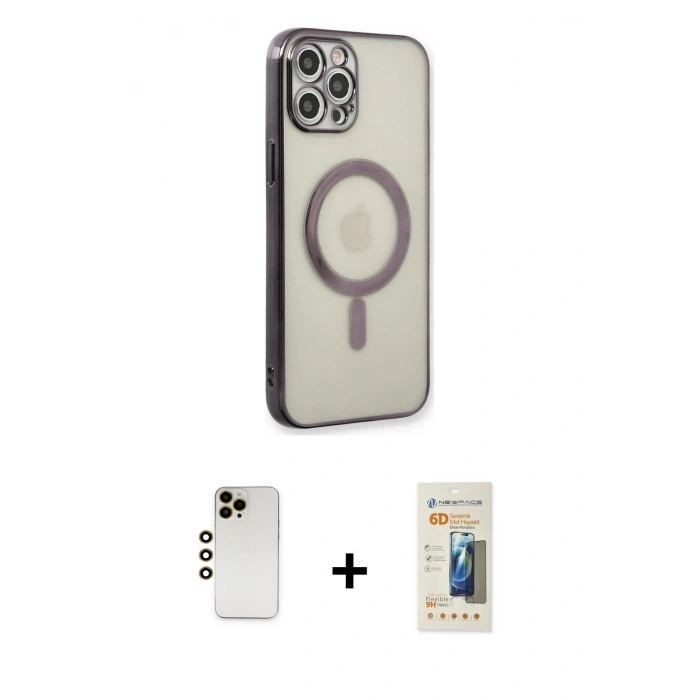 MARSİLYAN™- iPhone 12 Pro Kılıf Doruk Minimal - Siyah 6D Mat Seramik Hayalet Nano Ekran Koruyucu + Shine Kamera Lens - GD