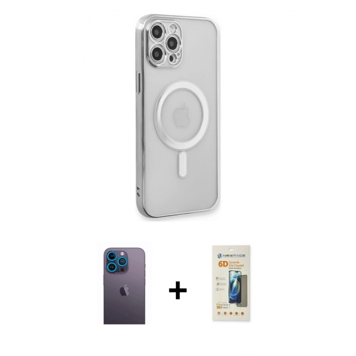 MARSİLYAN™- iPhone 12 Pro Kılıf Doruk Minimal - Siyah 6D Mat Seramik Hayalet Nano Ekran Koruyucu + Neon Fosforlu Kamera Lens - MI