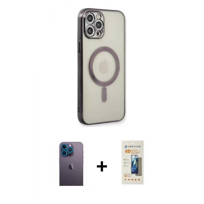 MARSİLYAN™- iPhone 12 Pro Kılıf Doruk Minimal - Siyah 6D Mat Seramik Hayalet Nano Ekran Koruyucu + Neon Fosforlu Kamera Lens - MI