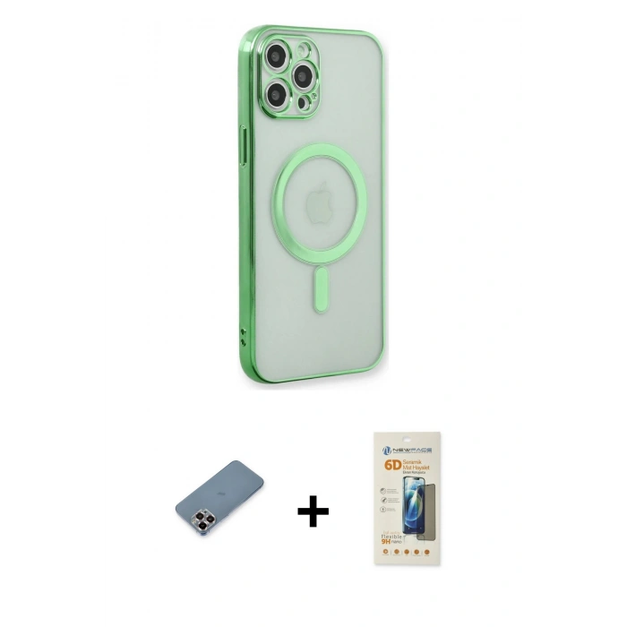 MARSİLYAN™- iPhone 12 Pro Kılıf Doruk Minimal - Siyah 6D Mat Seramik Hayalet Nano Ekran Koruyucu + Metal Kamera Lens Koruma Cam - MR