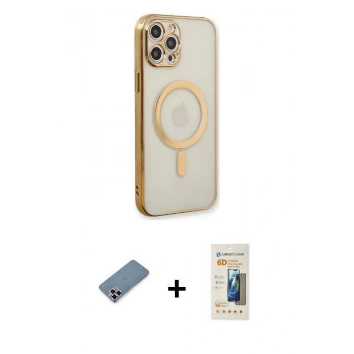 MARSİLYAN™- iPhone 12 Pro Kılıf Doruk Minimal - Siyah 6D Mat Seramik Hayalet Nano Ekran Koruyucu + Metal Kamera Lens Koruma Cam - MR