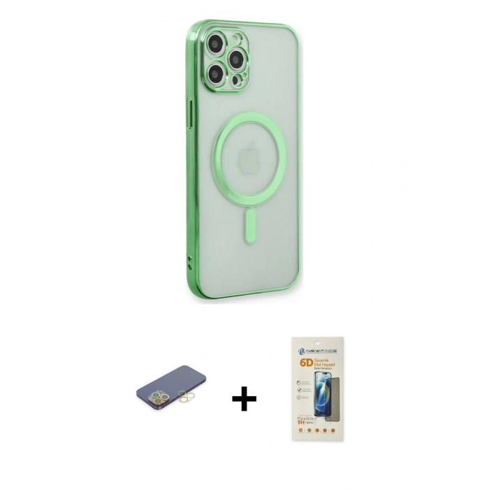 MARSİLYAN™- iPhone 12 Pro Kılıf Doruk Minimal - Siyah 6D Mat Seramik Hayalet Nano Ekran Koruyucu + Renkli Kamera Lens Koruma Cam - SI