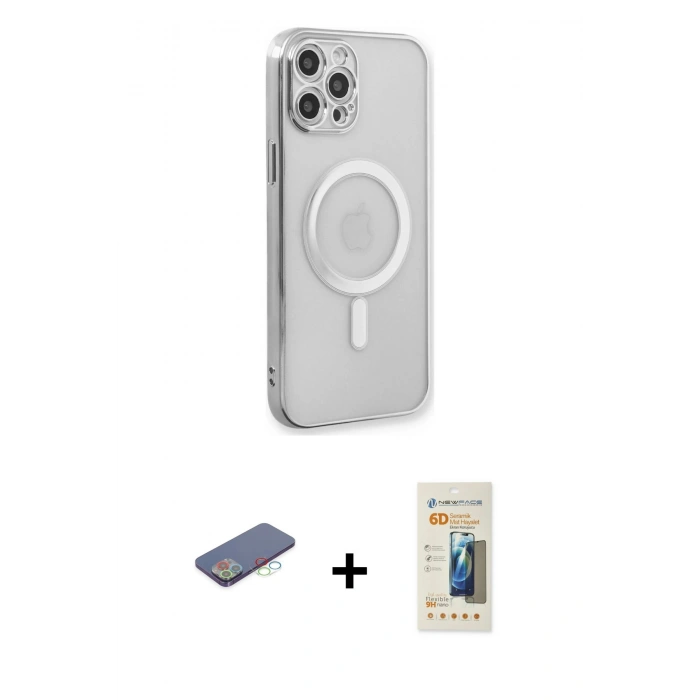 MARSİLYAN™- iPhone 12 Pro Kılıf Doruk Minimal - Siyah 6D Mat Seramik Hayalet Nano Ekran Koruyucu + Renkli Kamera Lens Koruma Cam - MI