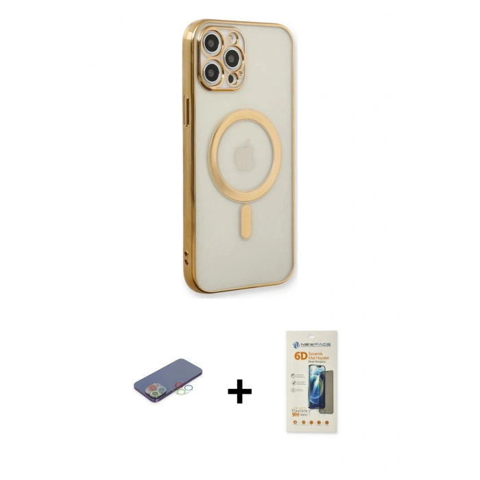 MARSİLYAN™- iPhone 12 Pro Kılıf Doruk Minimal - Siyah 6D Mat Seramik Hayalet Nano Ekran Koruyucu + Renkli Kamera Lens Koruma Cam - MI