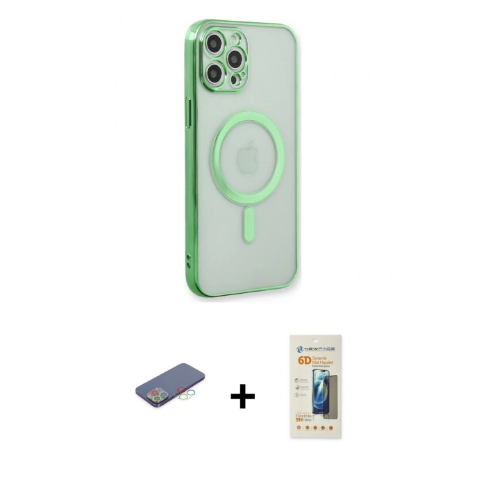 MARSİLYAN™- iPhone 12 Pro Kılıf Doruk Minimal - Siyah 6D Mat Seramik Hayalet Nano Ekran Koruyucu + Renkli Kamera Lens Koruma Cam - MI
