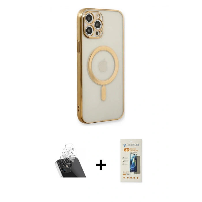 MARSİLYAN™- iPhone 12 Pro Kılıf Doruk Minimal - Siyah 6D Mat Seramik Hayalet Nano Ekran Koruyucu + Kamera Lens Koruma Cam - SF