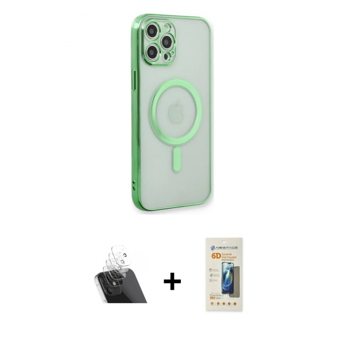 MARSİLYAN™- iPhone 12 Pro Kılıf Doruk Minimal - Siyah 6D Mat Seramik Hayalet Nano Ekran Koruyucu + Kamera Lens Koruma Cam - SF