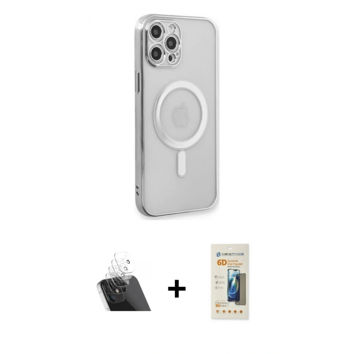 MARSİLYAN™- iPhone 12 Pro Kılıf Doruk Minimal - Siyah 6D Mat Seramik Hayalet Nano Ekran Koruyucu + Kamera Lens Koruma Cam - SF