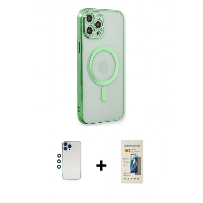 MARSİLYAN™- iPhone 12 Pro Kılıf Doruk Minimal - Siyah 6D Mat Seramik Hayalet Nano Ekran Koruyucu + Shine Kamera Lens - MI