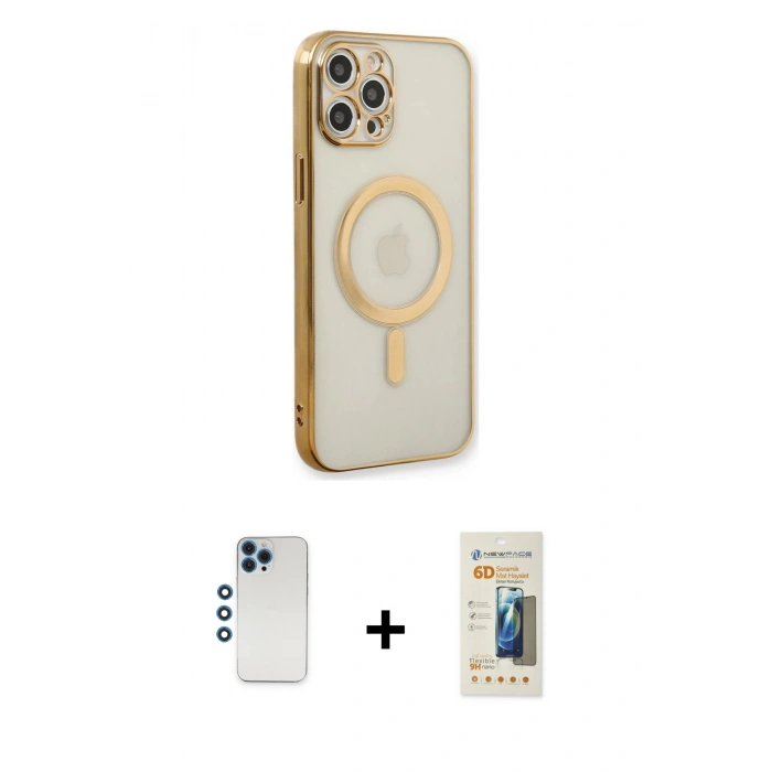 MARSİLYAN™- iPhone 12 Pro Kılıf Doruk Minimal - Siyah 6D Mat Seramik Hayalet Nano Ekran Koruyucu + Shine Kamera Lens - MI