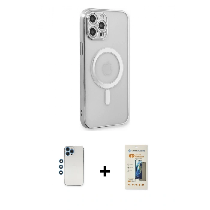 MARSİLYAN™- iPhone 12 Pro Kılıf Doruk Minimal - Siyah 6D Mat Seramik Hayalet Nano Ekran Koruyucu + Shine Kamera Lens - MI
