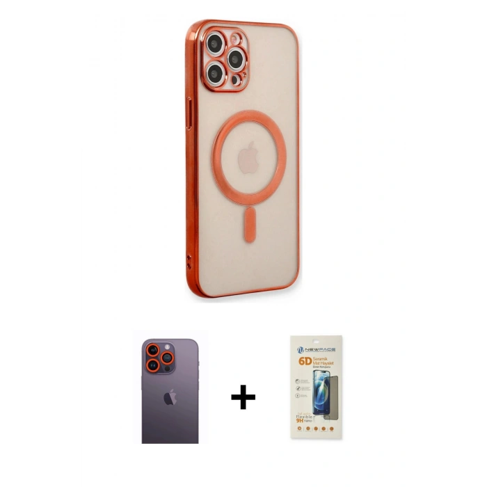 MARSİLYAN™- iPhone 12 Pro Kılıf Doruk Minimal - Siyah 6D Mat Seramik Hayalet Nano Ekran Koruyucu + Neon Fosforlu Kamera Lens - TU