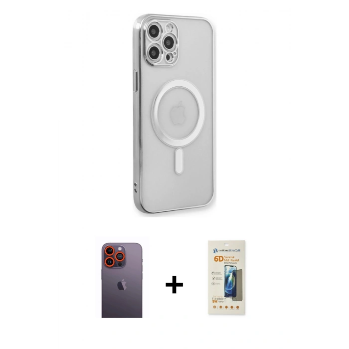 MARSİLYAN™- iPhone 12 Pro Kılıf Doruk Minimal - Siyah 6D Mat Seramik Hayalet Nano Ekran Koruyucu + Neon Fosforlu Kamera Lens - TU