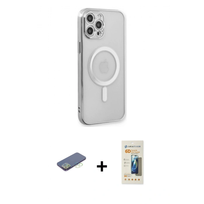 MARSİLYAN™- iPhone 12 Pro Kılıf Doruk Minimal - Siyah 6D Mat Seramik Hayalet Nano Ekran Koruyucu + Renkli Kamera Lens Koruma Cam - YL