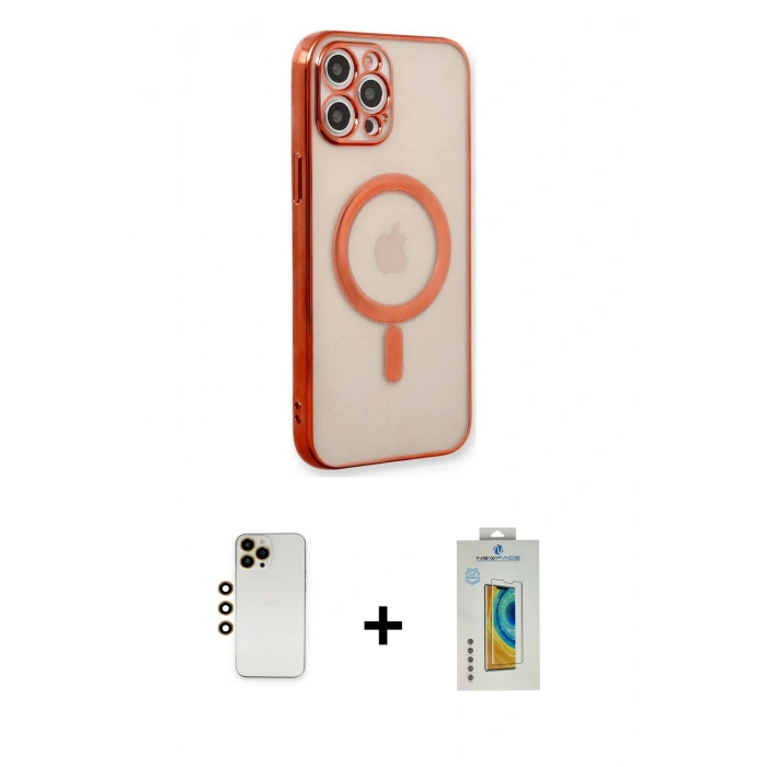 MARSİLYAN™- iPhone 12 Pro Kılıf Doruk Minimal - Siyah Polymer Nano Ekran Koruyucu + Shine Kamera Lens - GD