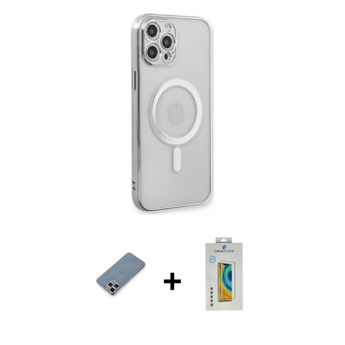 MARSİLYAN™- iPhone 12 Pro Kılıf Doruk Minimal - Siyah Polymer Nano Ekran Koruyucu + Metal Kamera Lens Koruma Cam - GS