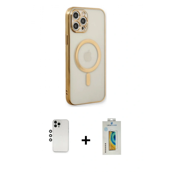 MARSİLYAN™- iPhone 12 Pro Kılıf Doruk Minimal - Siyah Polymer Nano Ekran Koruyucu + Shine Kamera Lens - GS