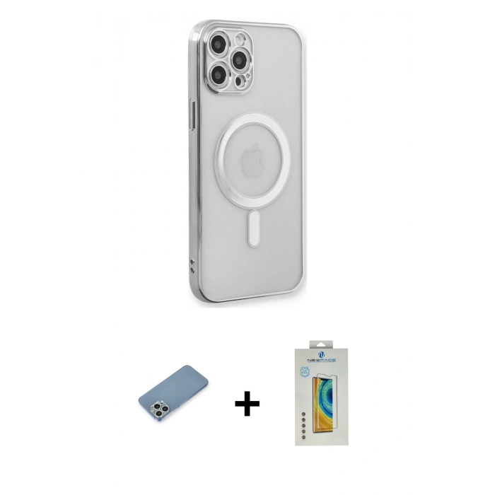 MARSİLYAN™- iPhone 12 Pro Kılıf Doruk Minimal - Siyah Polymer Nano Ekran Koruyucu + Shine Kamera Lens Koruma Cam - GS