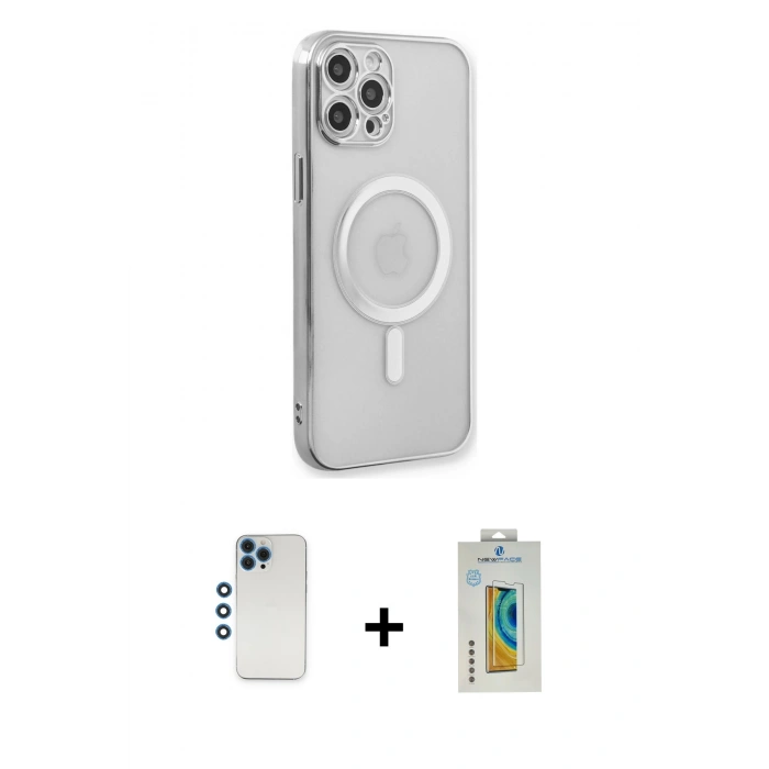 MARSİLYAN™- iPhone 12 Pro Kılıf Doruk Minimal - Siyah Polymer Nano Ekran Koruyucu + Shine Kamera Lens - MI