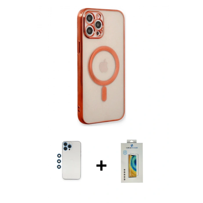 MARSİLYAN™- iPhone 12 Pro Kılıf Doruk Minimal - Siyah Polymer Nano Ekran Koruyucu + Shine Kamera Lens - MI