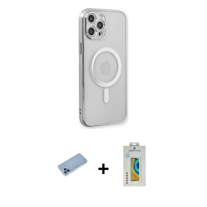 MARSİLYAN™- iPhone 12 Pro Kılıf Doruk Minimal - Siyah Polymer Nano Ekran Koruyucu + Shine Kamera Lens Koruma Cam - MI