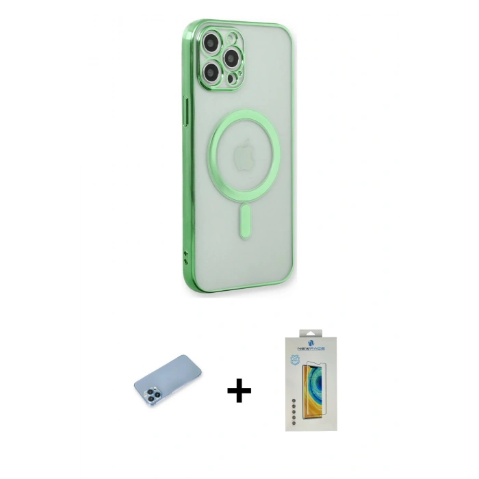 MARSİLYAN™- iPhone 12 Pro Kılıf Doruk Minimal - Siyah Polymer Nano Ekran Koruyucu + Shine Kamera Lens Koruma Cam - MI