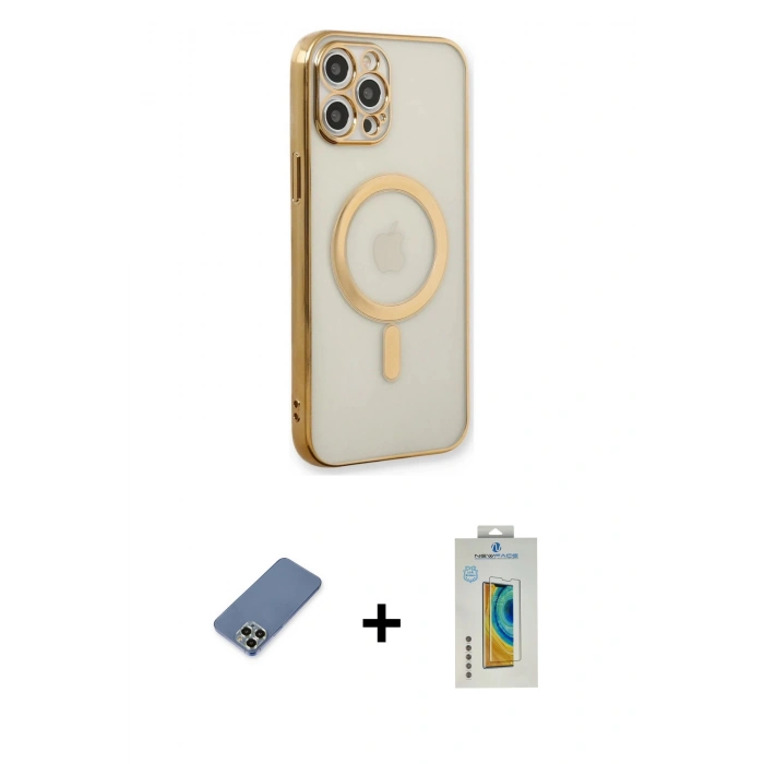MARSİLYAN™- iPhone 12 Pro Kılıf Doruk Minimal - Siyah Polymer Nano Ekran Koruyucu + Metal Kamera Lens Koruma Cam - AKYL