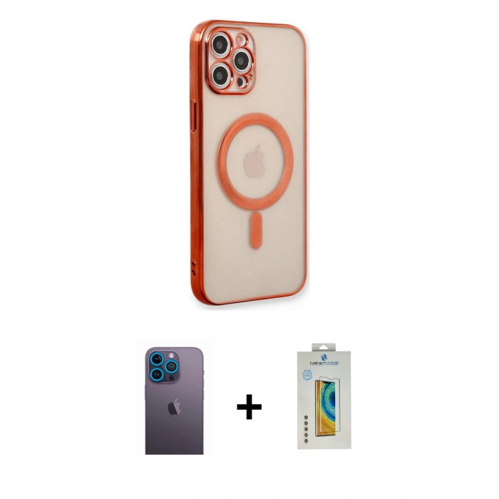 MARSİLYAN™- iPhone 12 Pro Kılıf Doruk Minimal - Siyah Polymer Nano Ekran Koruyucu + Neon Fosforlu Kamera Lens - MI