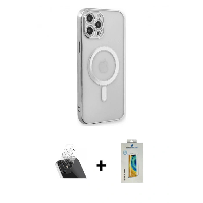 MARSİLYAN™- iPhone 12 Pro Kılıf Doruk Minimal - Siyah Polymer Nano Ekran Koruyucu + Kamera Lens Koruma Cam - SF