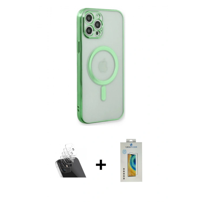MARSİLYAN™- iPhone 12 Pro Kılıf Doruk Minimal - Siyah Polymer Nano Ekran Koruyucu + Kamera Lens Koruma Cam - SF