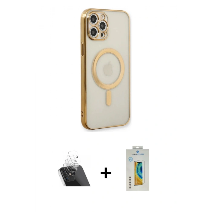 MARSİLYAN™- iPhone 12 Pro Kılıf Doruk Minimal - Siyah Polymer Nano Ekran Koruyucu + Kamera Lens Koruma Cam - SF