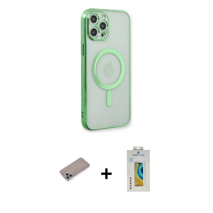 MARSİLYAN™- iPhone 12 Pro Kılıf Doruk Minimal - Siyah Polymer Nano Ekran Koruyucu + Shine Kamera Lens Koruma Cam - SABE