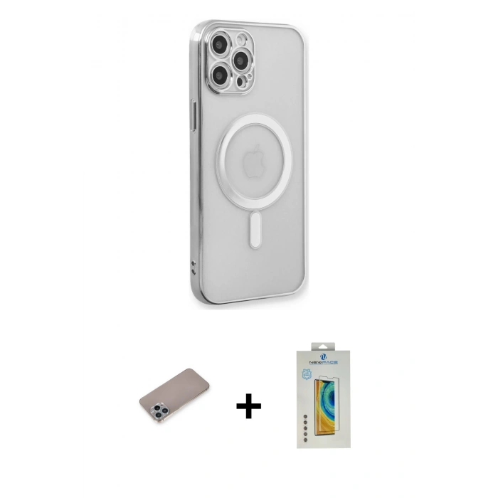 MARSİLYAN™- iPhone 12 Pro Kılıf Doruk Minimal - Siyah Polymer Nano Ekran Koruyucu + Shine Kamera Lens Koruma Cam - SABE