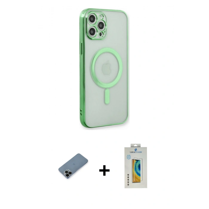 MARSİLYAN™- iPhone 12 Pro Kılıf Doruk Minimal - Siyah Polymer Nano Ekran Koruyucu + Shine Kamera Lens Koruma Cam - SH