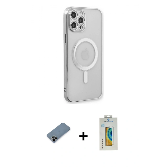 MARSİLYAN™- iPhone 12 Pro Kılıf Doruk Minimal - Siyah Polymer Nano Ekran Koruyucu + Shine Kamera Lens Koruma Cam - SH