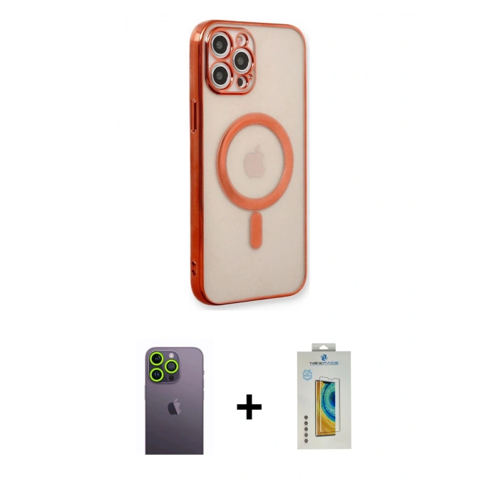 MARSİLYAN™- iPhone 12 Pro Kılıf Doruk Minimal - Siyah Polymer Nano Ekran Koruyucu + Neon Fosforlu Kamera Lens - YL