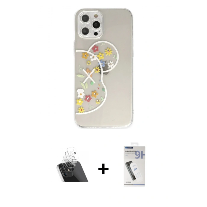 MARSİLYAN™- iPhone 12 Pro Kılıf Eksen Asil Prime - Şeffaf Uv Polymer Nano Ekran Koruyucu + Kamera Lens Koruma Cam - SF