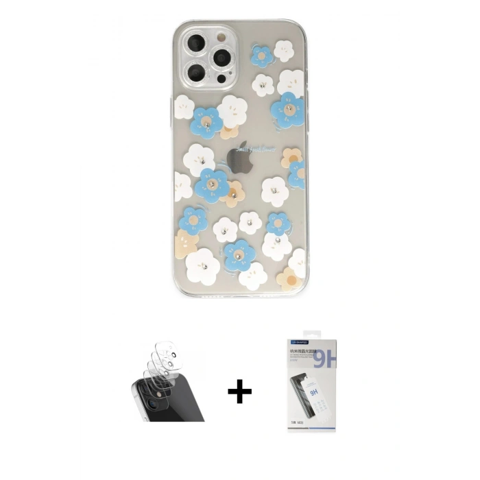 MARSİLYAN™- iPhone 12 Pro Kılıf Eksen Asil Prime - Şeffaf Uv Polymer Nano Ekran Koruyucu + Kamera Lens Koruma Cam - SF