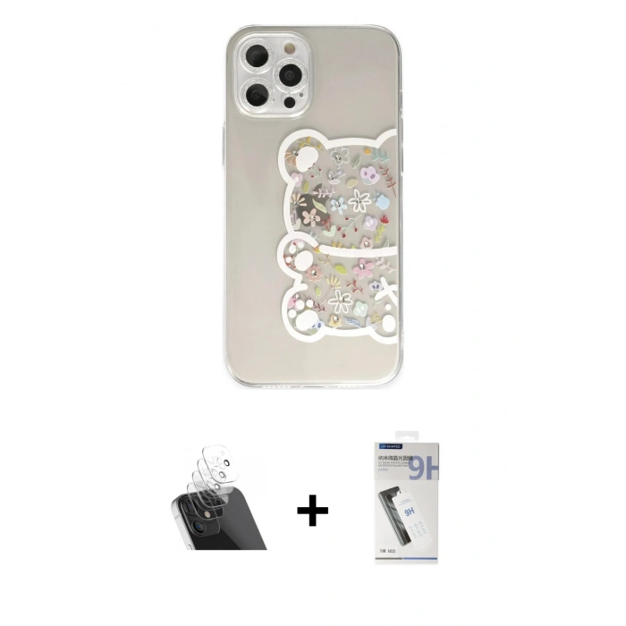 MARSİLYAN™- iPhone 12 Pro Kılıf Eksen Asil Prime - Şeffaf Uv Polymer Nano Ekran Koruyucu + Kamera Lens Koruma Cam - SF