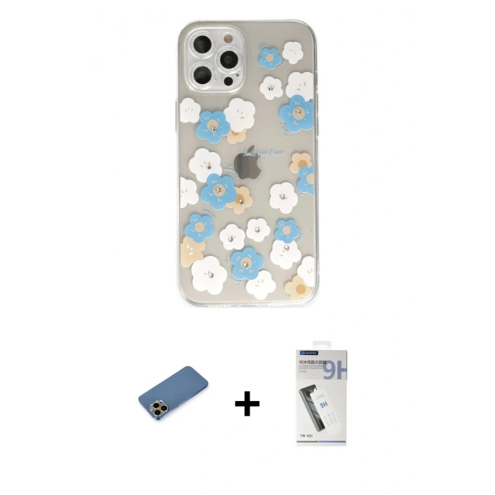 MARSİLYAN™- iPhone 12 Pro Kılıf Eksen Asil Prime - Şeffaf Uv Polymer Nano Ekran Koruyucu + Shine Kamera Lens Koruma Cam - GD